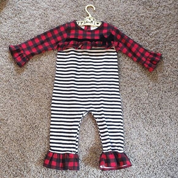 Rare Editions 18M Toddler's Snap Button Striped Plaid Red Christmas Romper - Picture 12 of 12